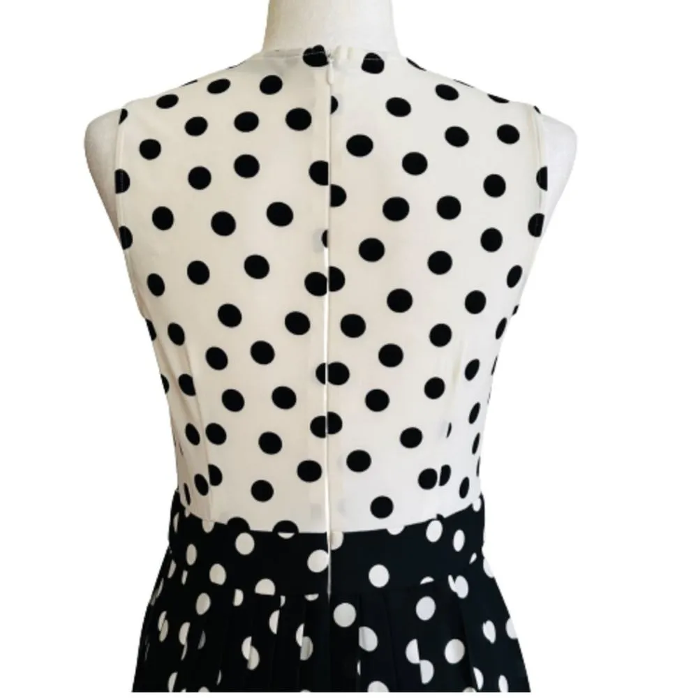 Zara Dress Black White Ivory Contrast Polka Dots Sleeveless Pleated Midi Small - Image 6