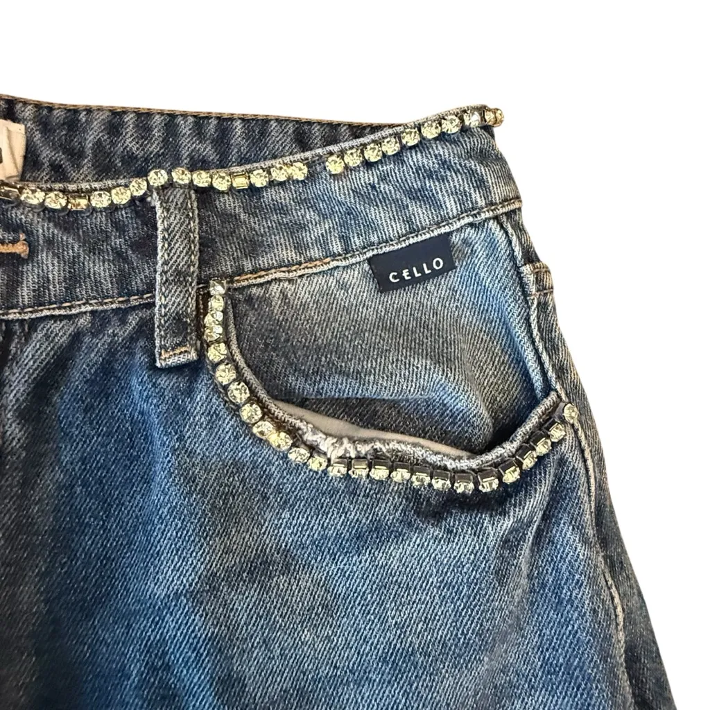Cello Size 3 Rhinestone Embellished Dad Jeans Blue Denim Disco Cowgirl Bling - Image 3