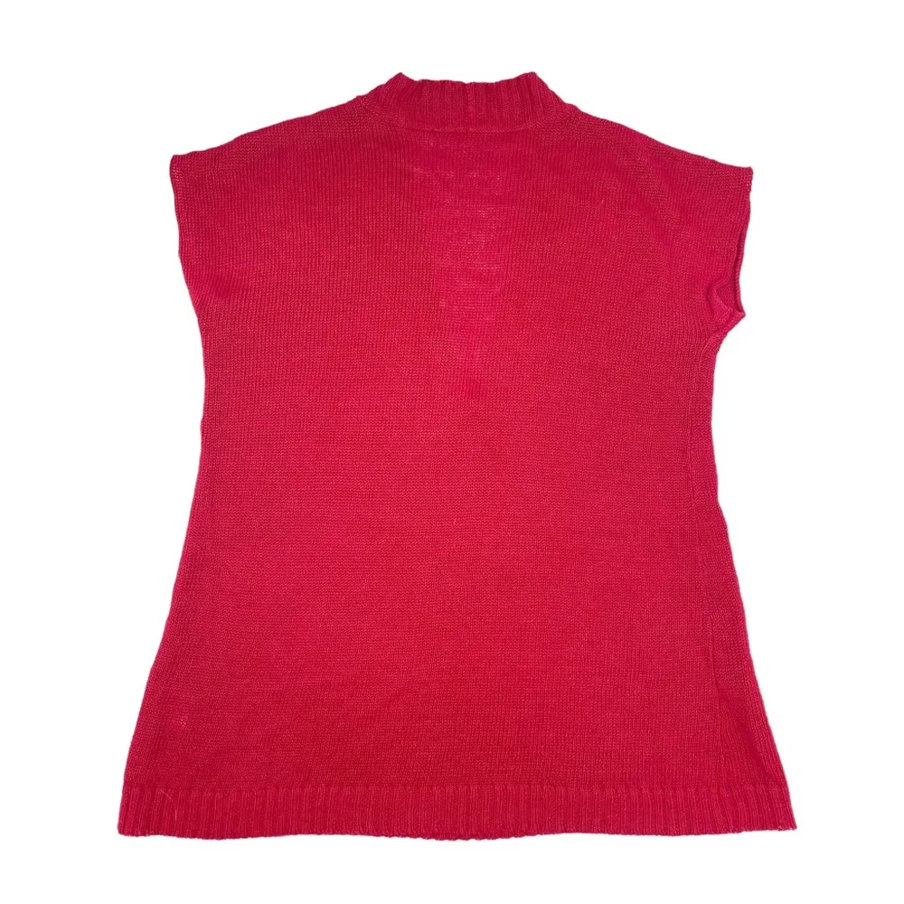 Eileen Fisher 100% Hemp Cap Sleeve V-Neck Knit Sweater Red Women's Size Small - Image 2