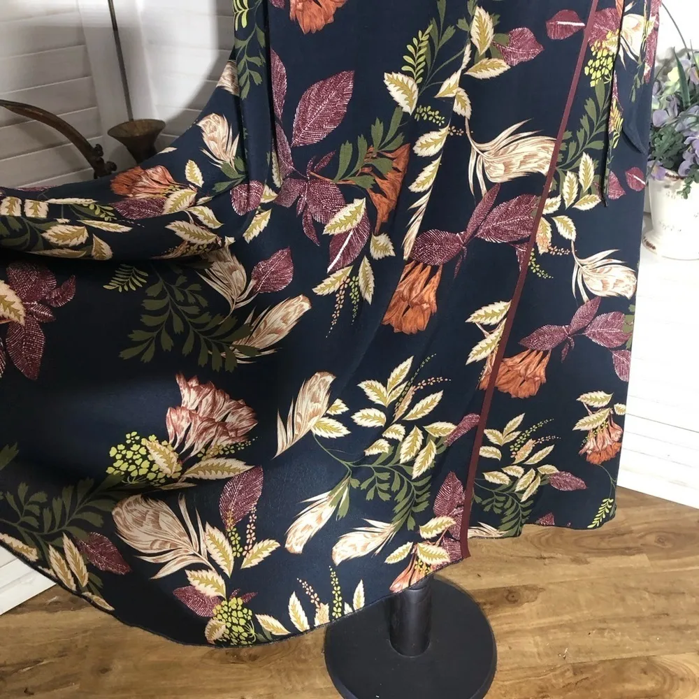 Johnny Was Jade floral pattern rust orange cream navy blue wrap midi dress Sz M - Image 10