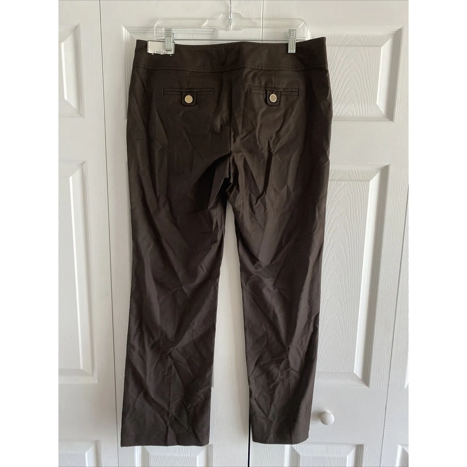Ann Taylor Womens 10 Brown Wide Leg Stretch Pants Gold Button‎ Sailor Waist - Image 3
