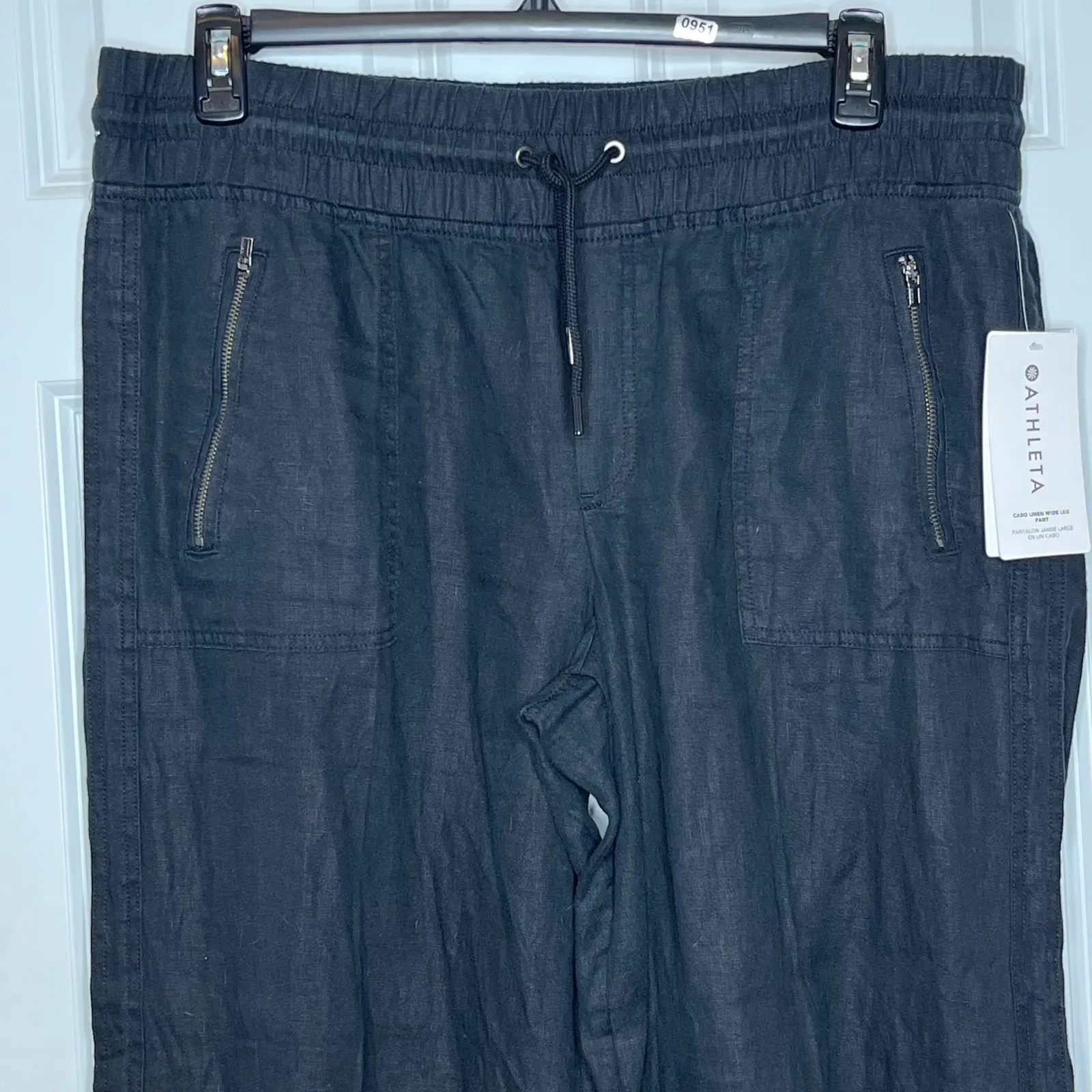 Athleta Cabo Linen Wide Leg Pants Black Drawstring Zip Pockets Plus Size 16 TALL - Image 3