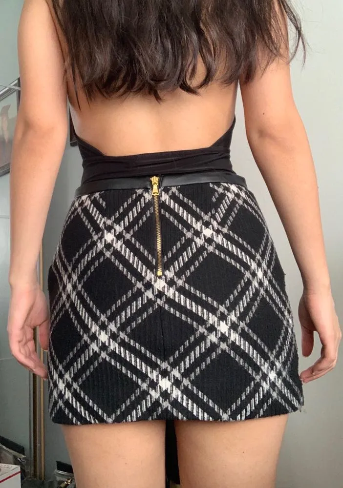 EXPRESS Textured Tartan Plaid gold zip Mini Skirt - Image 7