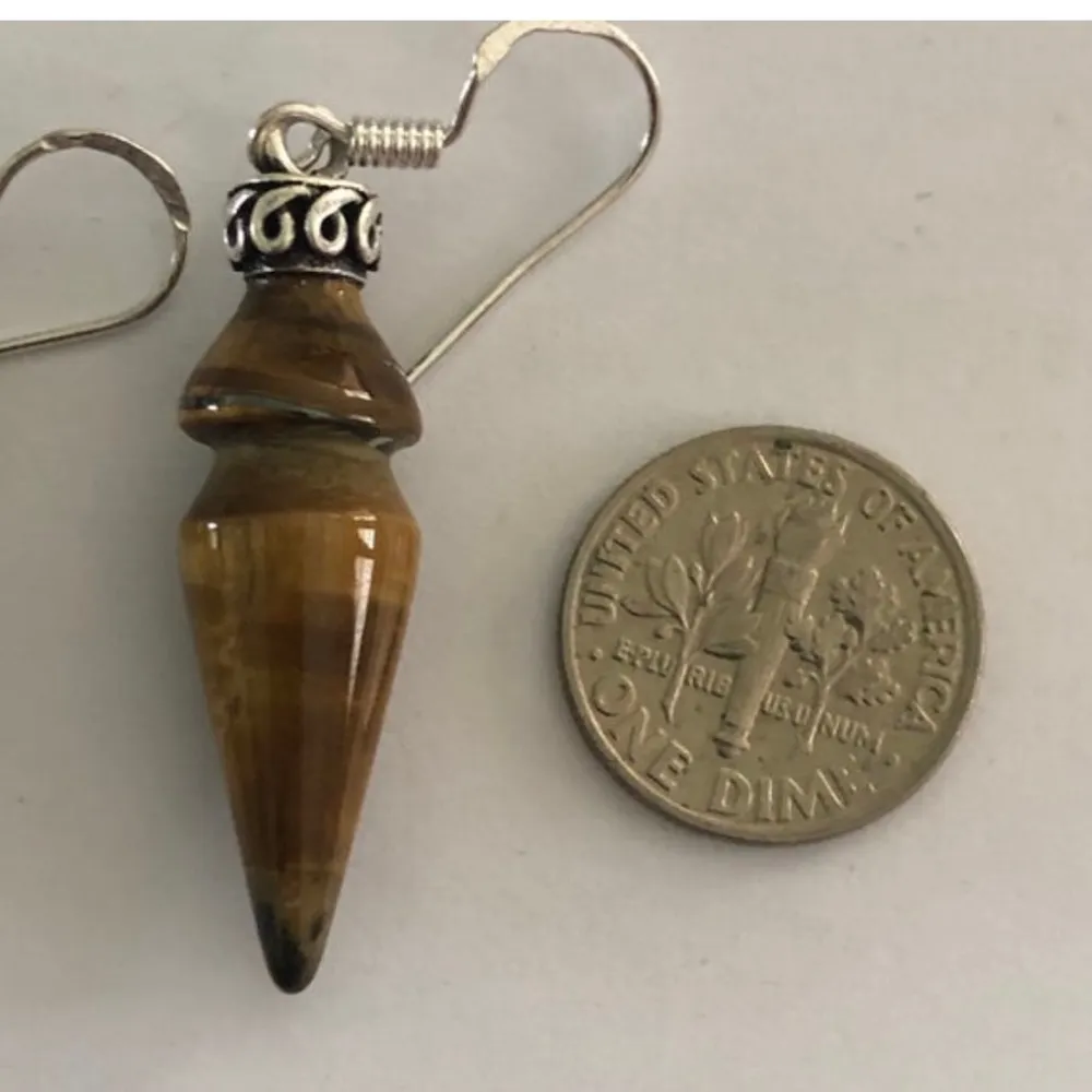 Tiger eye dangle drop earrings, pierced Brown - Image 4