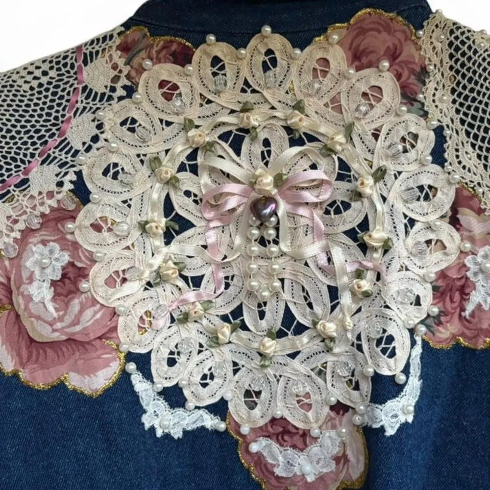 Eclectic Grandma Blazer with Doily Details Blue Size M - Image 3