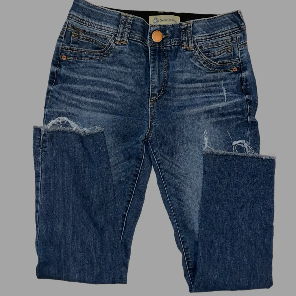 Democracy Distressed Blue Straight Leg Jeans Size 9 - Image 3