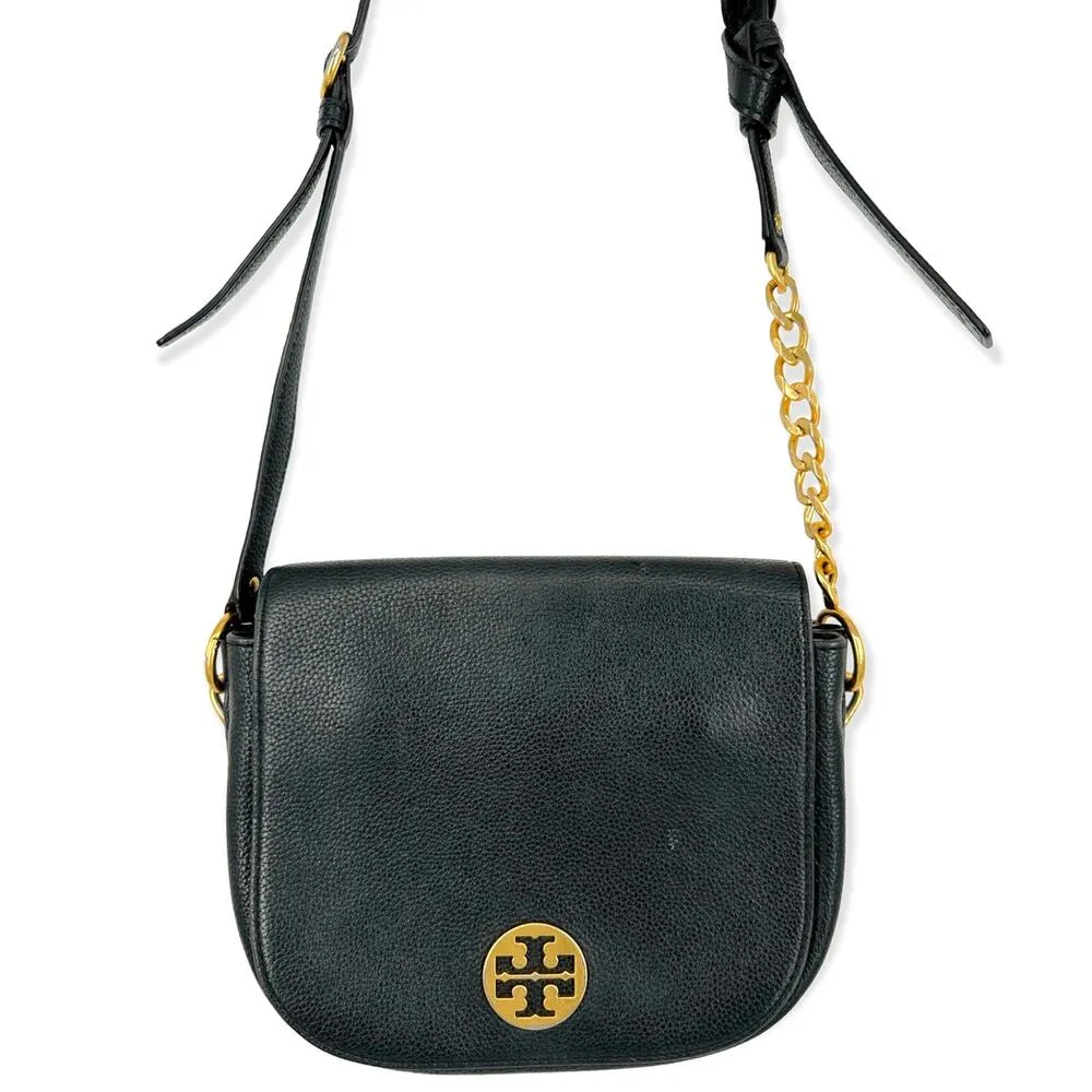 Tory Burch | One Size | Everly Black Pebbled Leather Flap Saddle Bag - Image 4