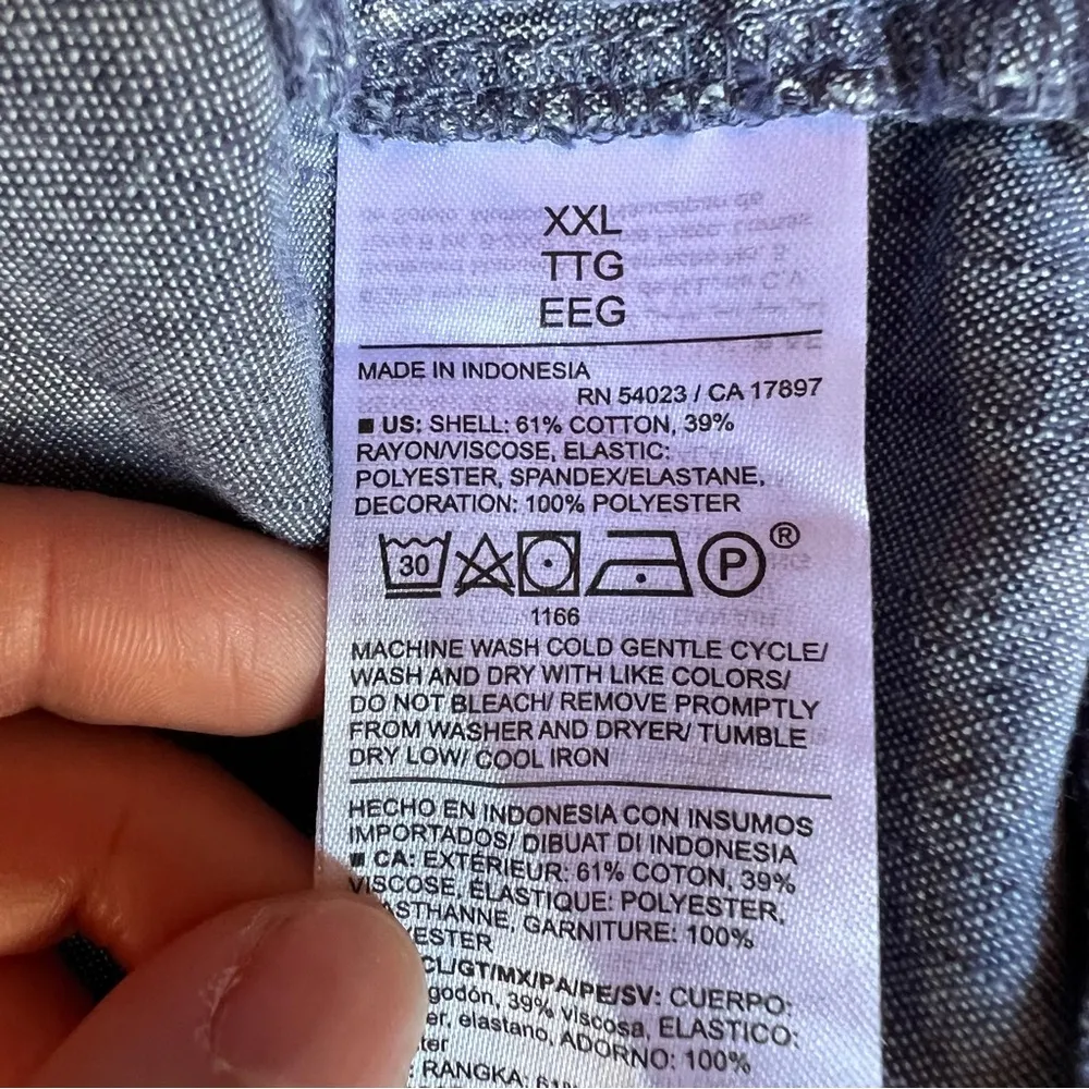 Old Navy Blue Peasant Boho Feather Print A-Line Dress Pockets Cotton Blend XXL - Image 5