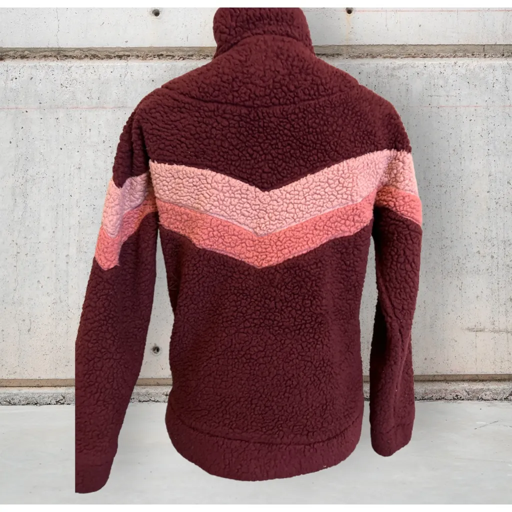 Bohme  chevron retro  burgundy zip- pullover fleece sweater jacket - Image 2