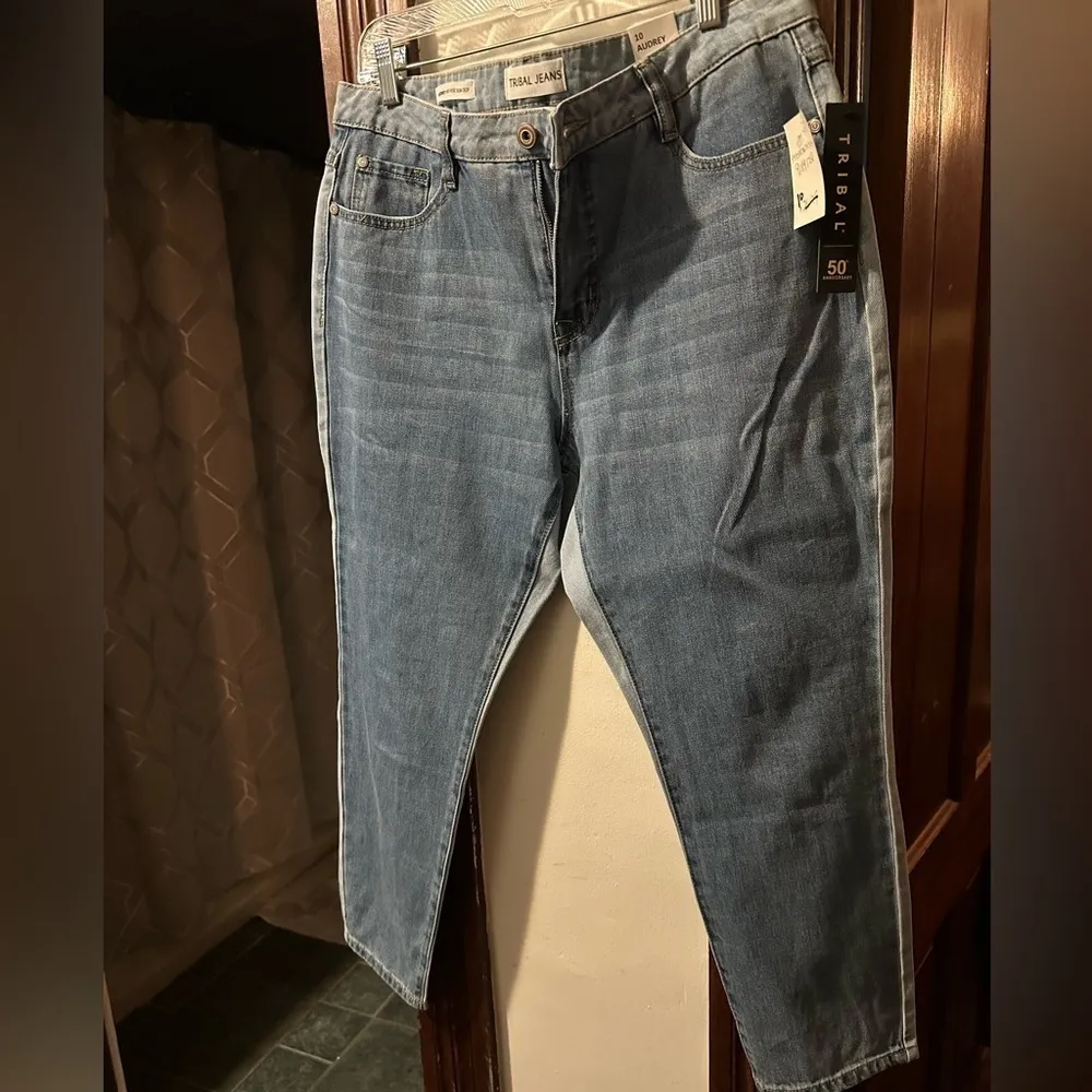 Tribal NWT 50th Anniversary Audrey color block mid rise slim cropped jeans sz 10 Blue - Image 5