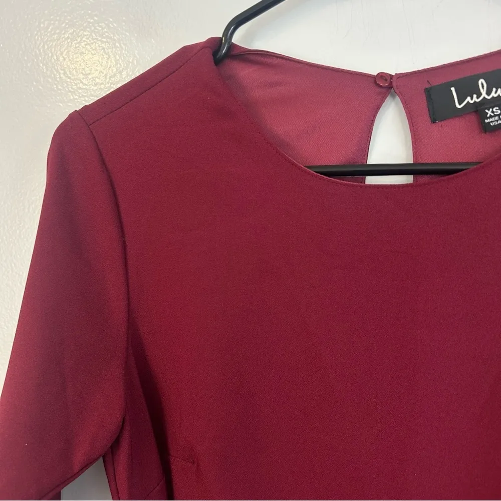 NWT Lulu's Last Love Song Burgundy Tie Waist Long Bell Sleeve Mini Dress Size XS - Image 5