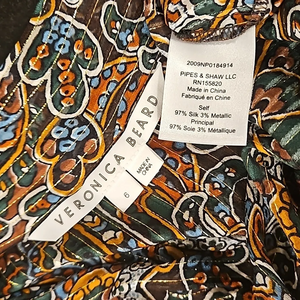 💕VERONICAL BEARD💕 Zaylee Tie-Bow Metallic Silk-Blend Blouse ~ Paisley Print 6 - Image 16