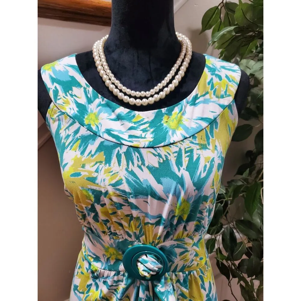 Susan Lawrence Women's Polyester Round Neck Sleeveless Knee Length Dress Size L - Image 2