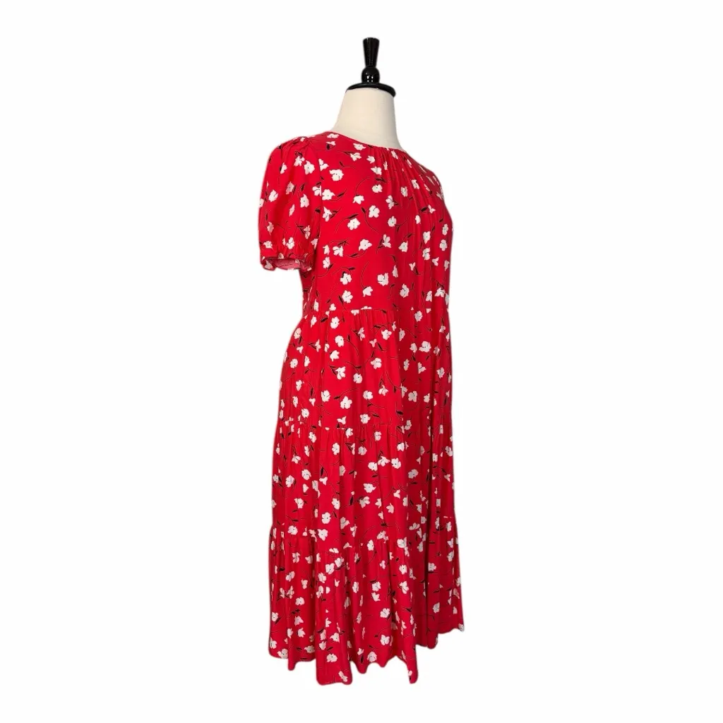 J.Crew Midi Dress Short Puff Sleeve Tiered Red Floral Women’s Size XL New NWT - Image 3