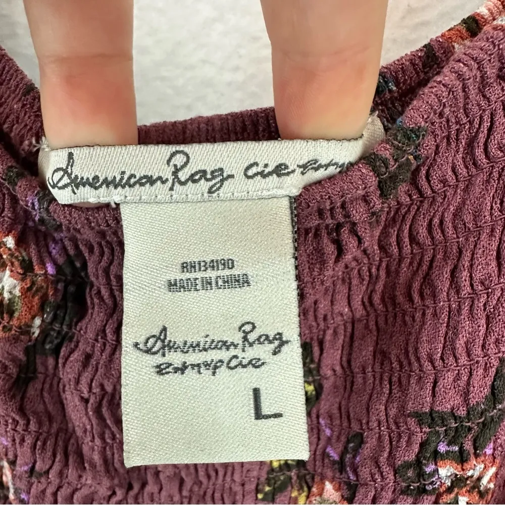 American Rag Smocked Floral Long Sleeve Blouse Women’s Large Purple - Image 5
