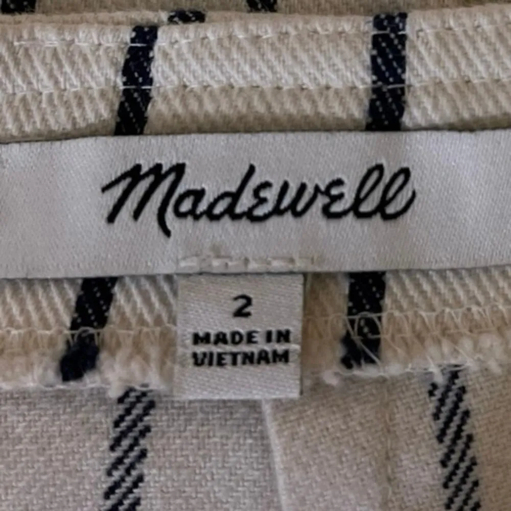 Madewell Women's White/Black Stripped Zip Closure Slit Straight Mini Skirt Sz 2 - Image 4