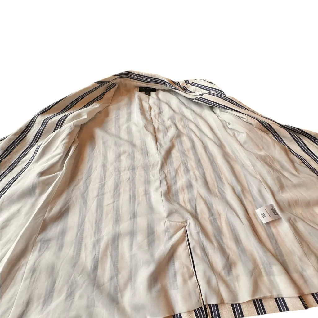 Halogen Linen Blend Izzy Blazer XS Petite Blue White Striped One Button Jacket - Image 8