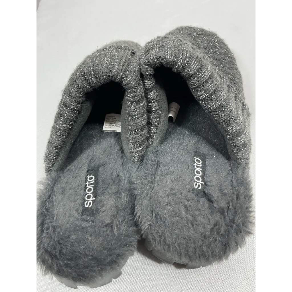 Womans Sporto Slipon Slide Slippers XL 11/12 Gray Metallic Lined - Image 4