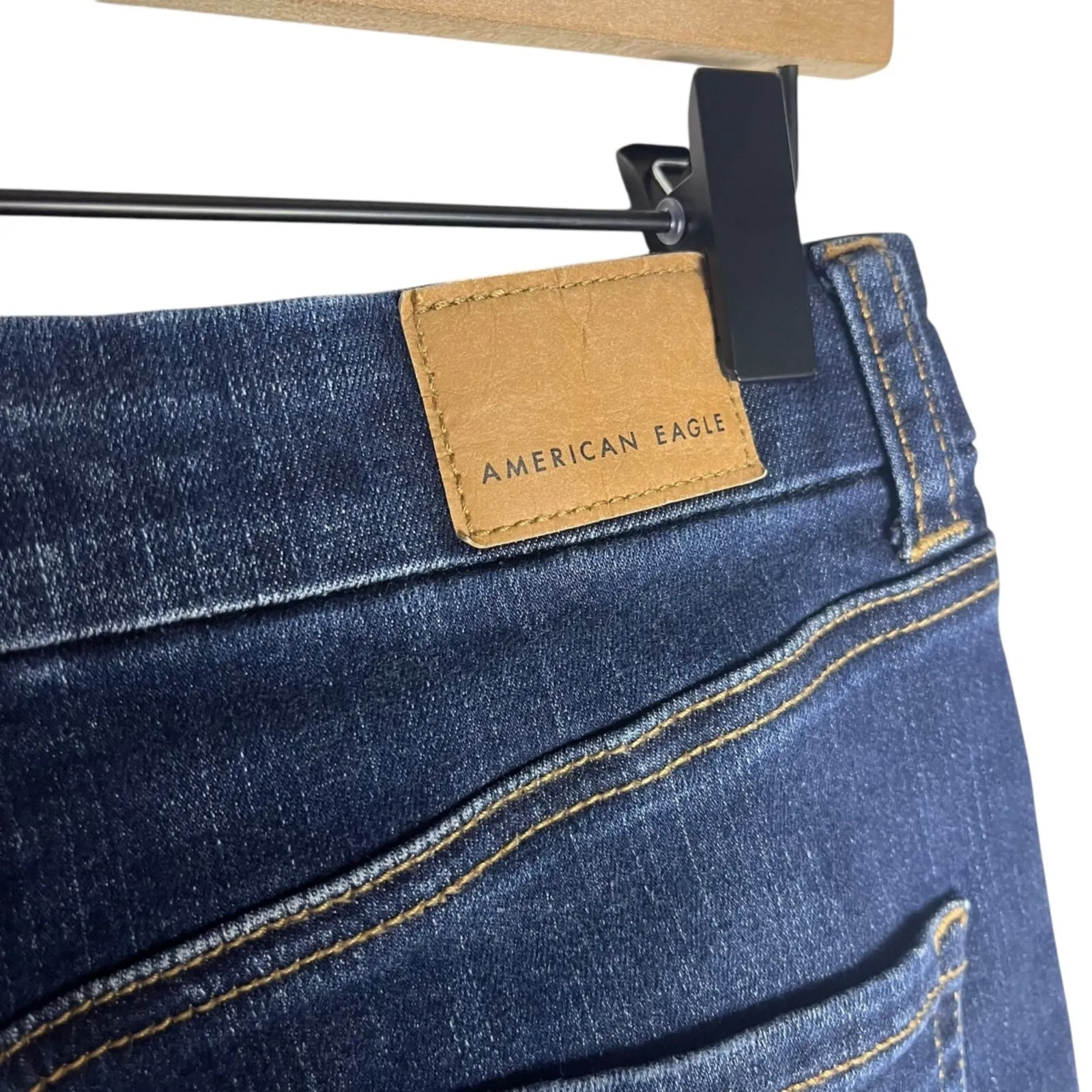 American Eagle Curvy Hi-Rise Shortie Denim Shorts Dark Wash Distressed Rips Sz 4 - Image 4