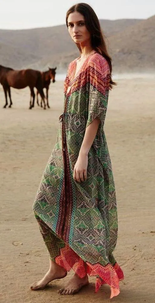 Anthropologie Vanessa Virginia Chama Kaftan Size Large Maxi Dress Sheer - Image 15