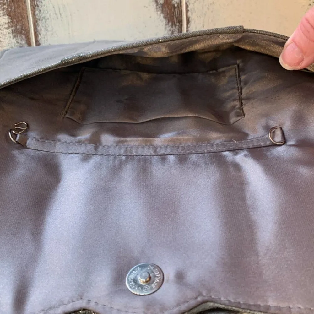 Silver with flower accent clutch purse Silver - Image 4