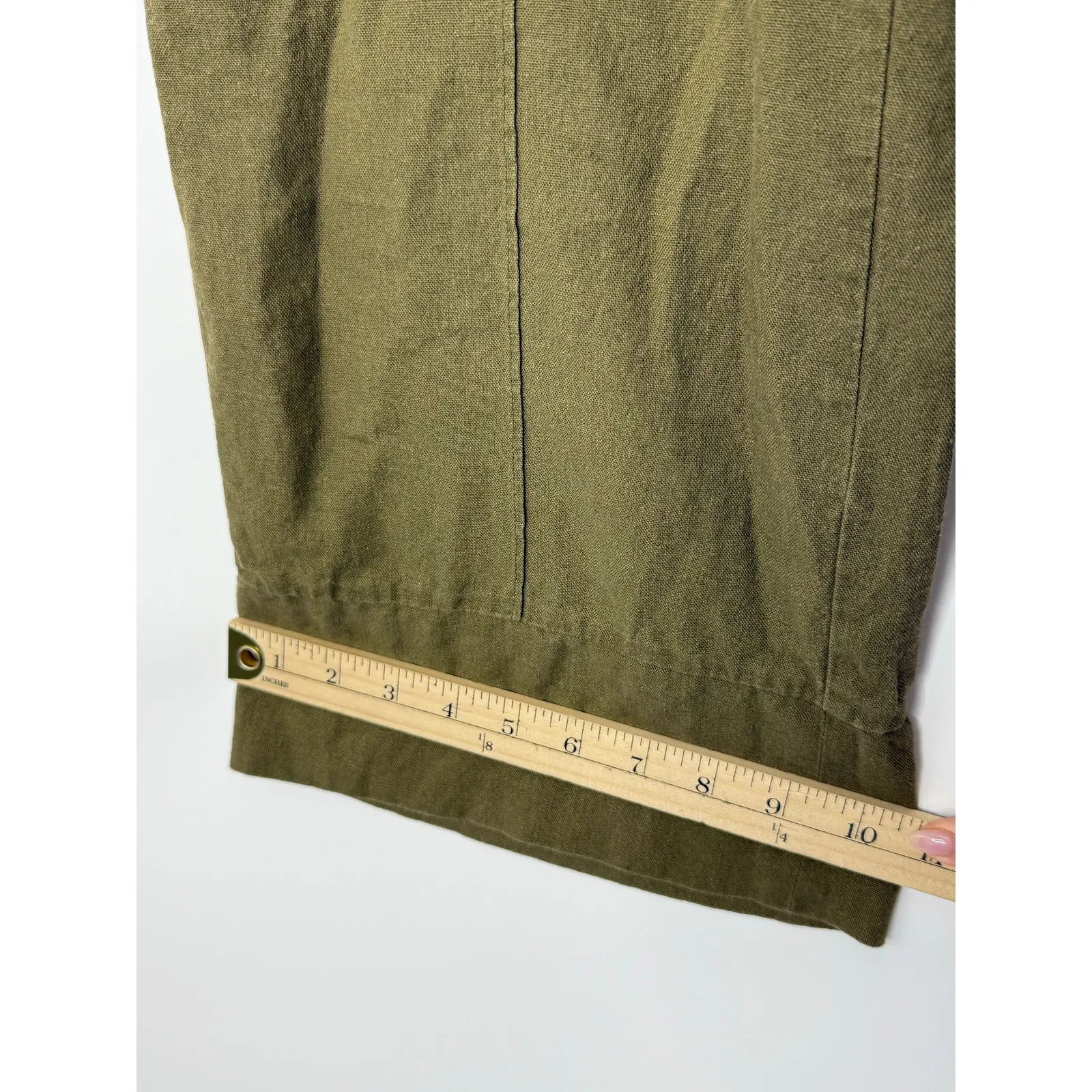 Joie Linen Blend Pants Women S Olive Green Wide Leg Cropped Beachy Coastal - Image 8
