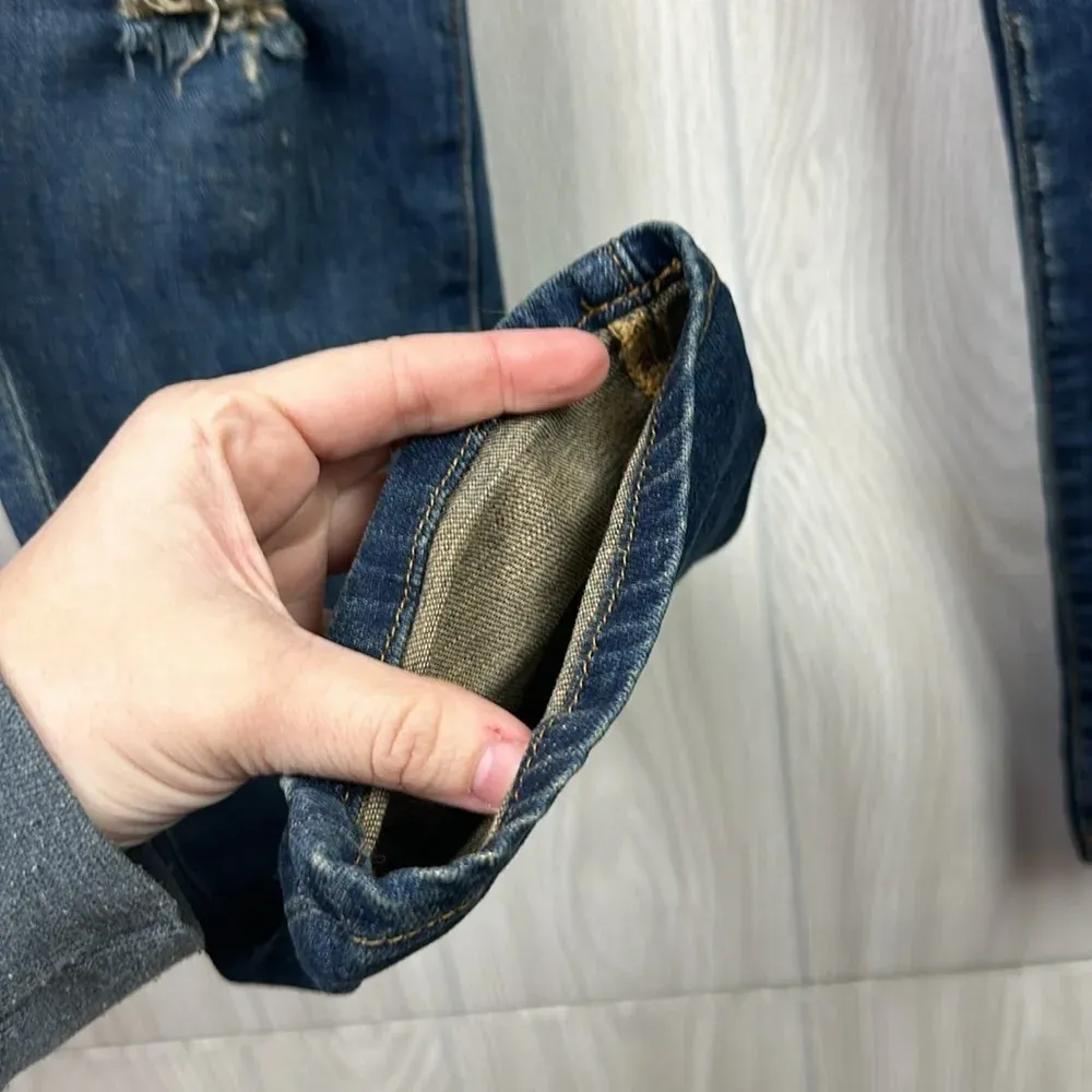 Pilcro Womens Jeans 29 Dark Wash Straight‎ Leg Cotton Pants Hole High Rise Blue - Image 6