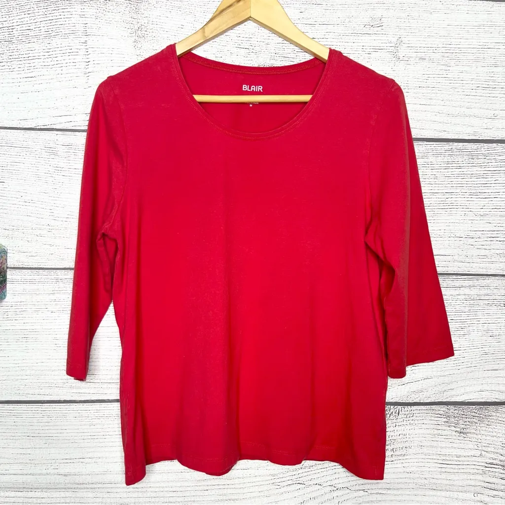 Blair Vibrant Red 3/4 Sleeve Casual T-Shirt Top Size Medium Valentine’s Day - Image 3