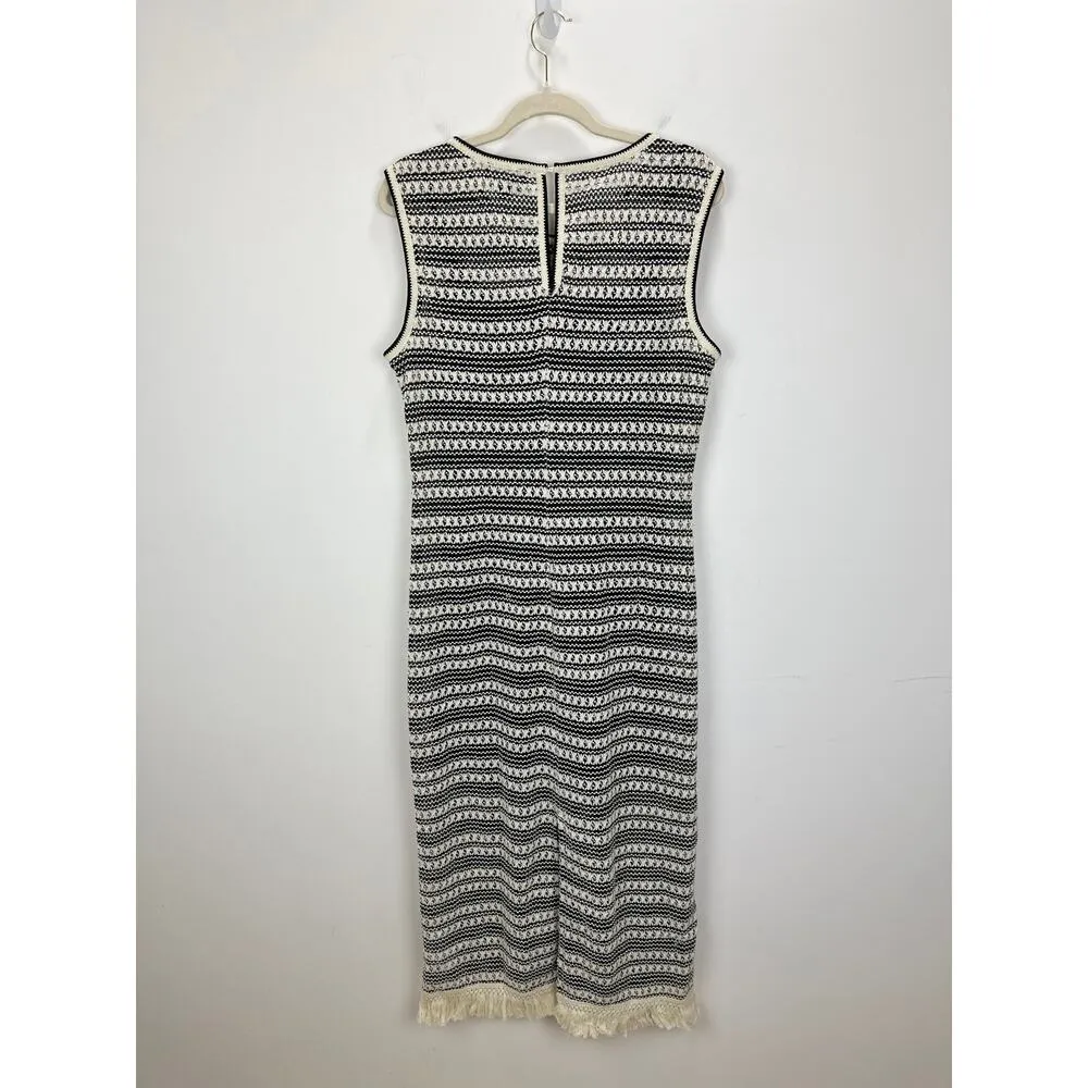 J.Crew Collection Crochet Midi Dress Striped Ivory Black Fringe Resort M NWT - Image 12