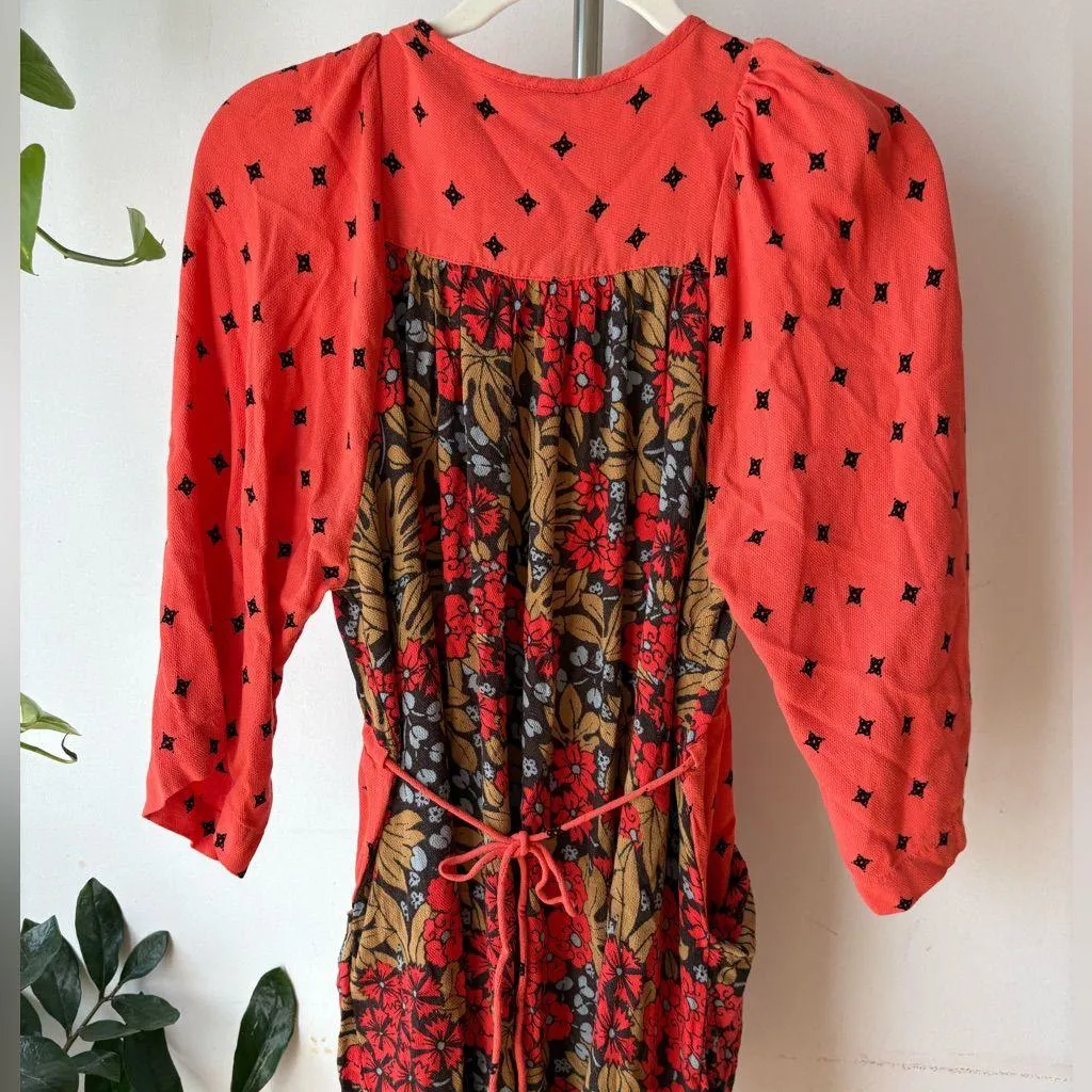 Free People Red and Black Floral Long Sleeve Dress - Image 5
