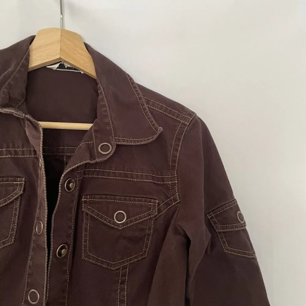 cAbi chocolate brown corduroy denim jacket vintage pockets XS cotton spandex - Image 2