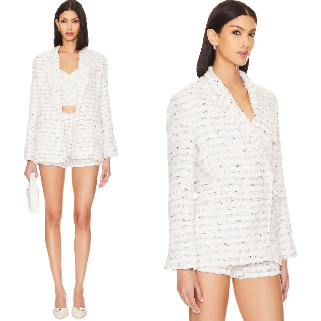Misa Los Angeles Penny Tweed Blazer Jacket Women's XS Winter White Career NWT - Image 3