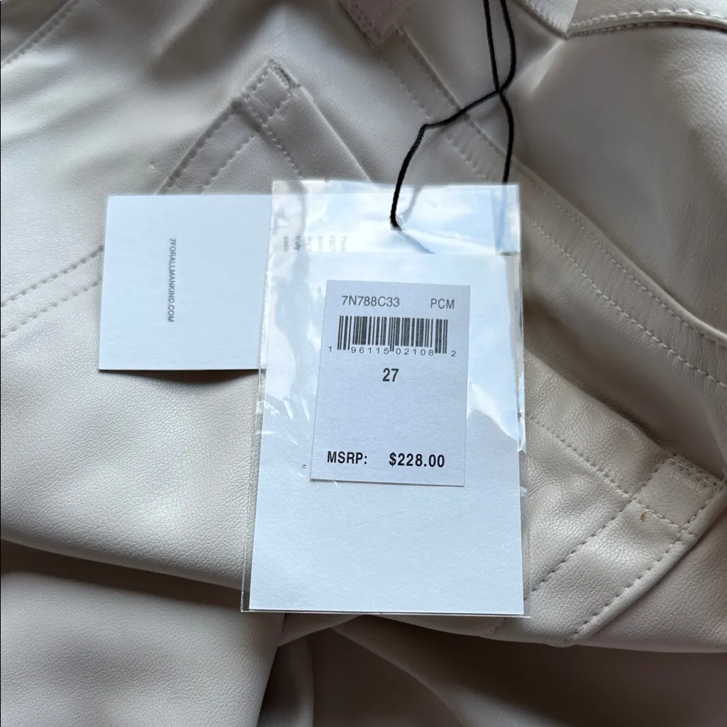 7 For All Mankind Women's Faux Leather Skinny Jeans in White/Ivory - Image 10