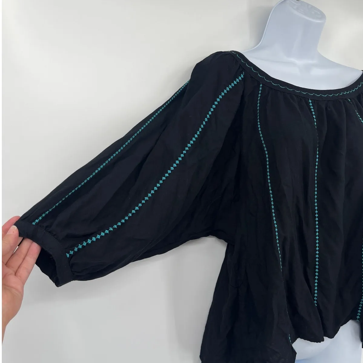 Ariat Western Peasant Blouse Sz S Boho Embroidered Festival Cottage Flowy Ranch - Image 4