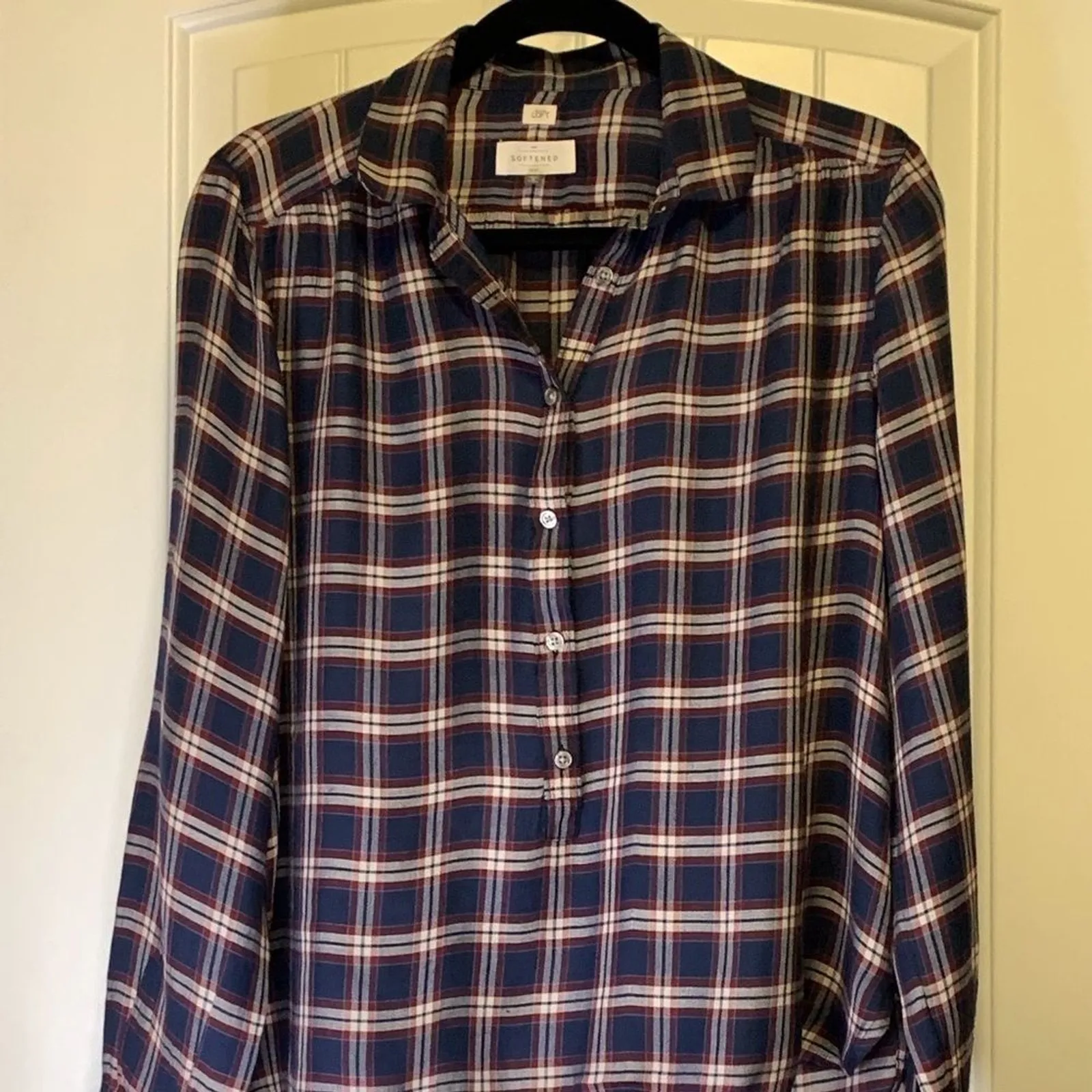 LOFT Checkered Soften Blue/Red Career Plaid Colored Button Down Shirt,‎ Size S # - Image 3