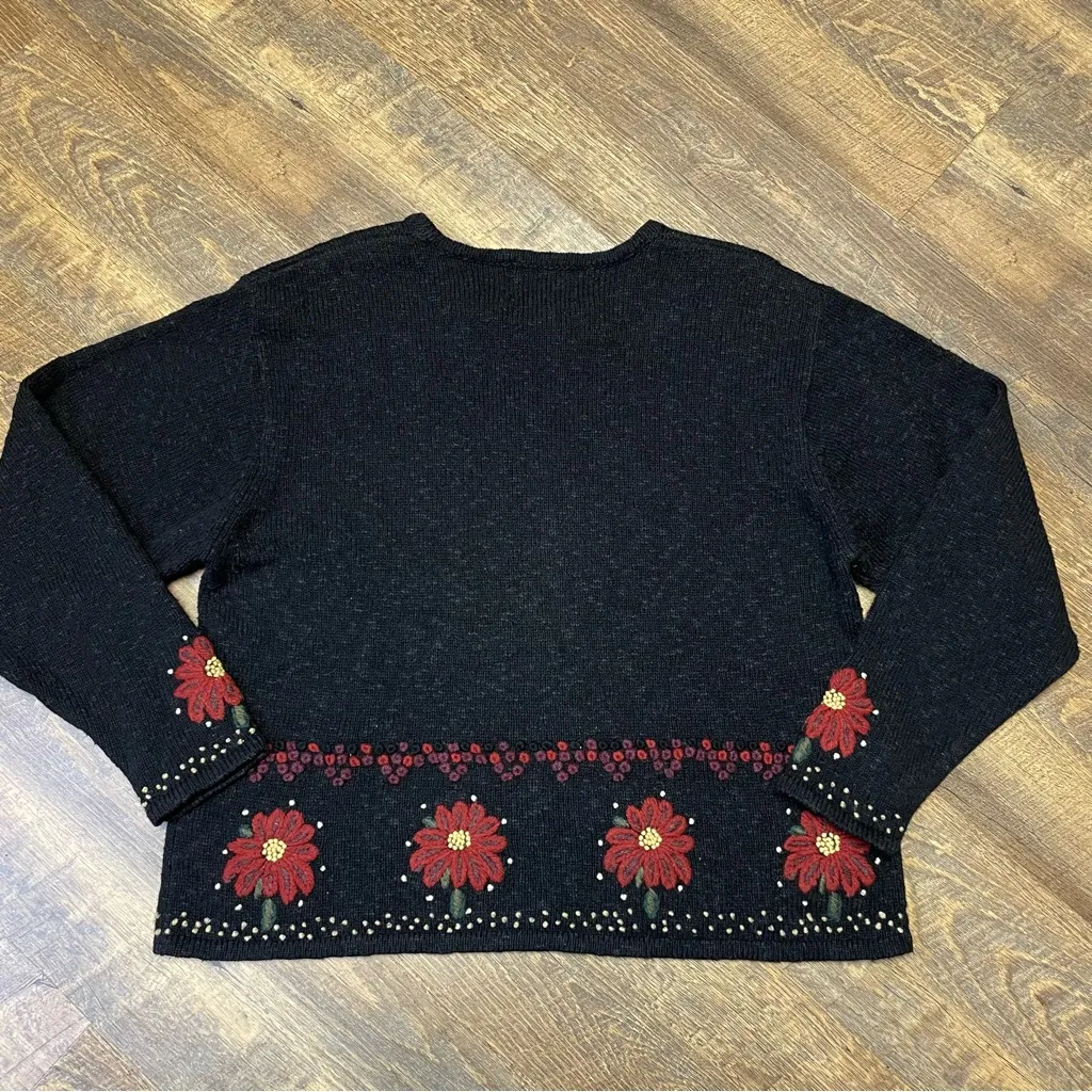 Vintage Woolrich Wool Holiday Sweater Womens Medium Embroidered Christmas Black - Image 11