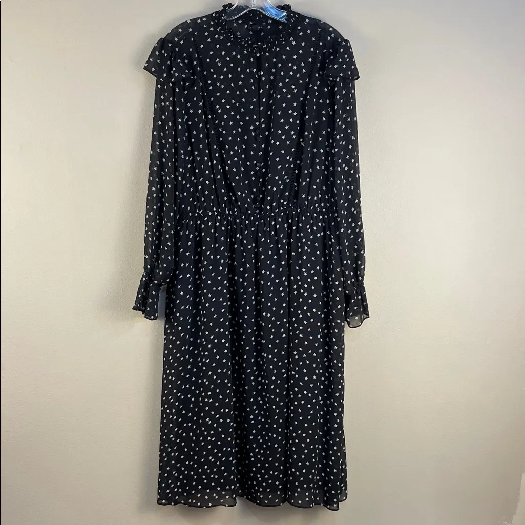 Torrid Black Star Chiffon High Collar Long Ruffle Sheer Sleeves Lined Midi Dress - Image 2