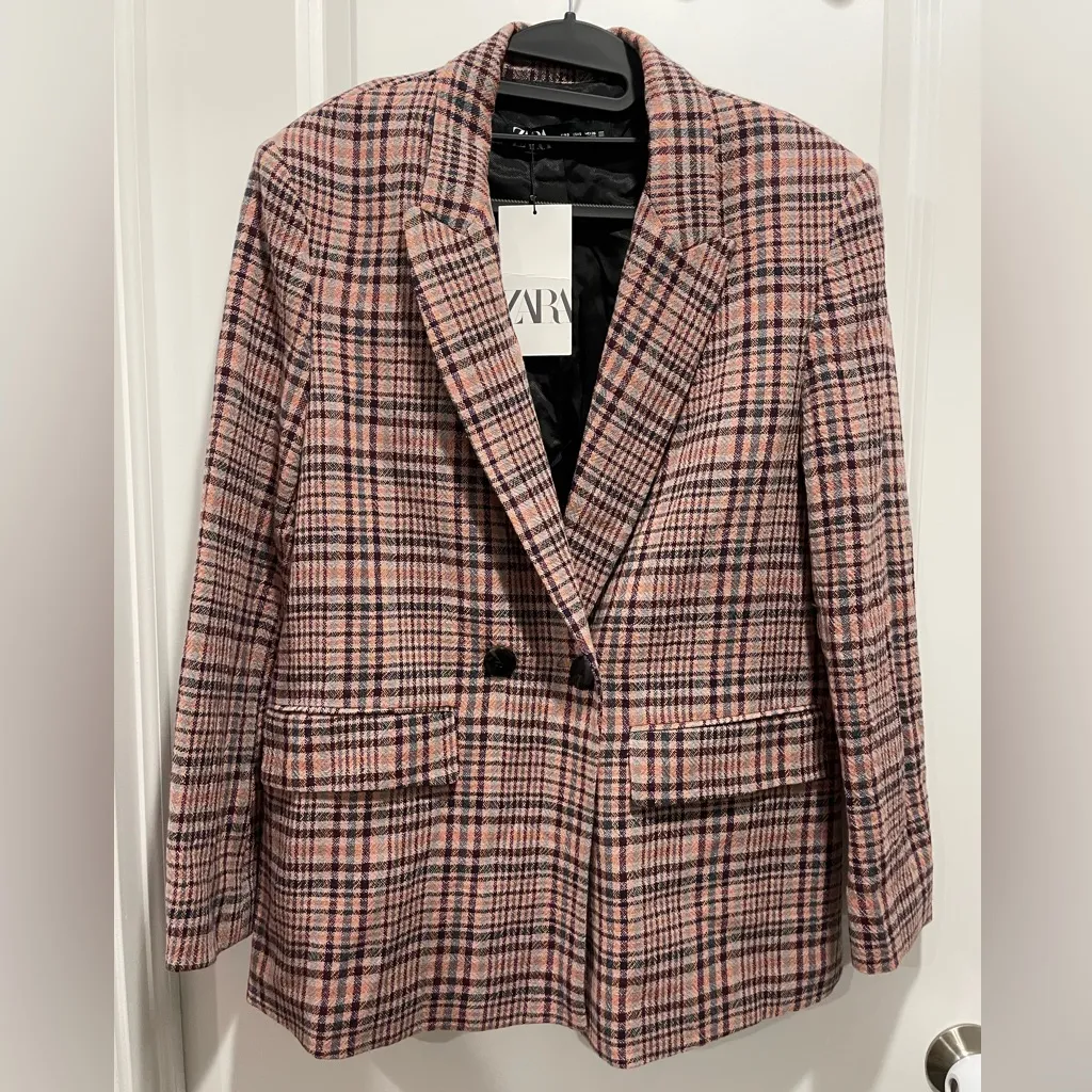 Zara Multicolor Oversized Plaid Wool Blend Blazer Size Small - Image 3