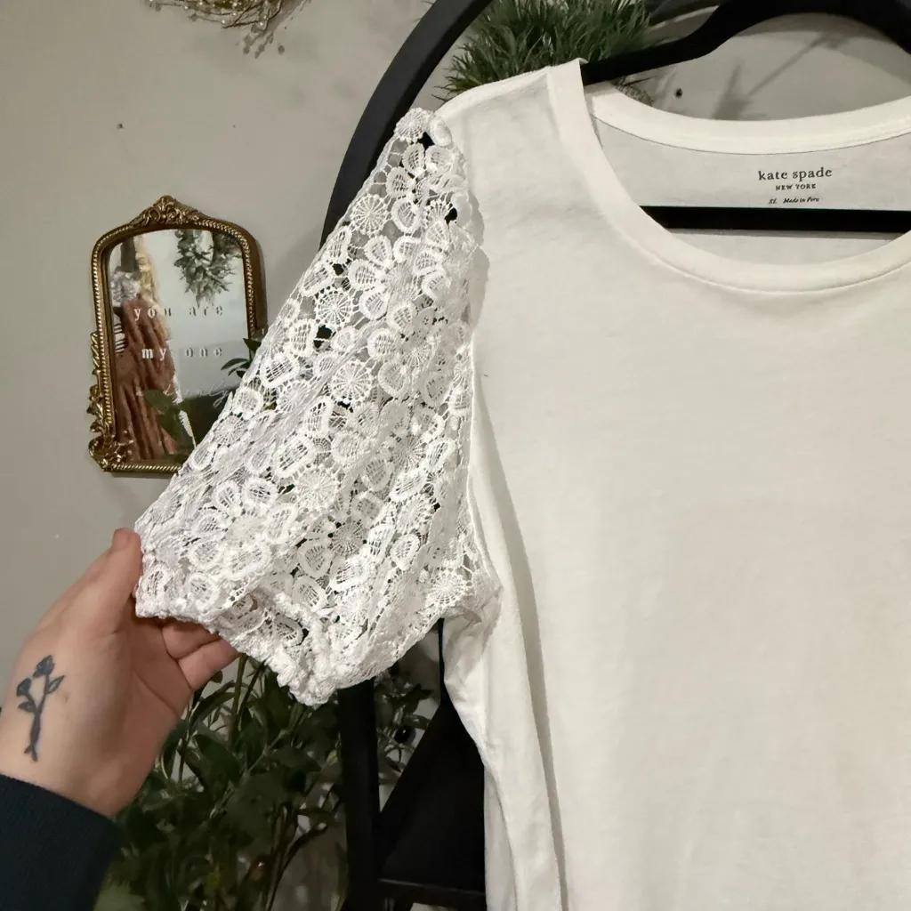 Kate Spade white Lace Sleeve Blouse size XL - Image 2