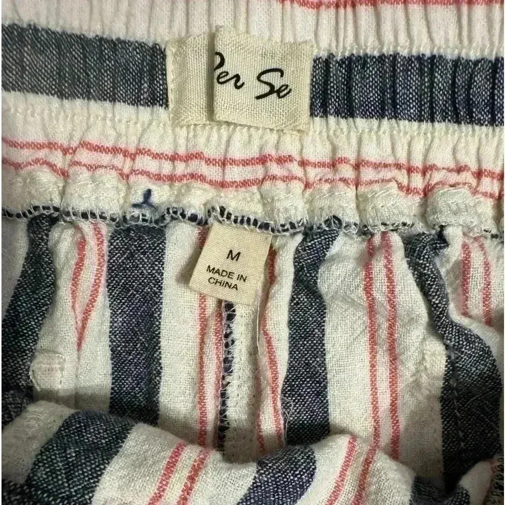 Per Se Linen Blend Shorts Med White Blue RedStripes Cuffed Drawstring Pockets - Image 4