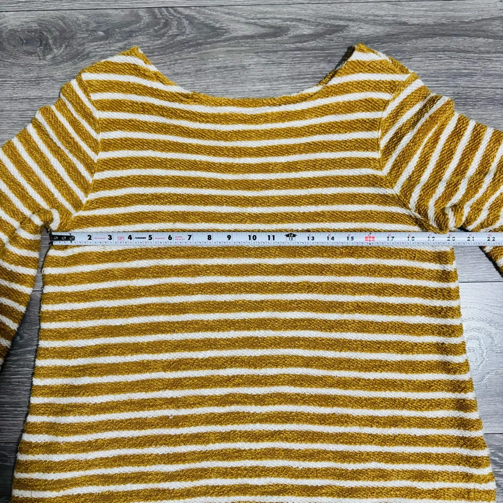 Old Navy Women Mustard and White Striped Long‎ Sleeve Relaxed Sweater Size L - Image 9