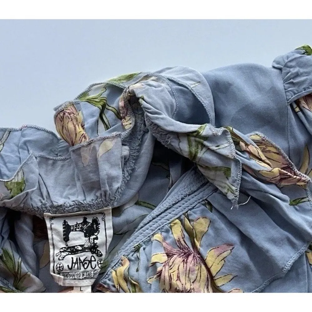 Jaase Maxi Dress Women's Medium Red Floral Button Front Smocked Waist Prairie - Image 10