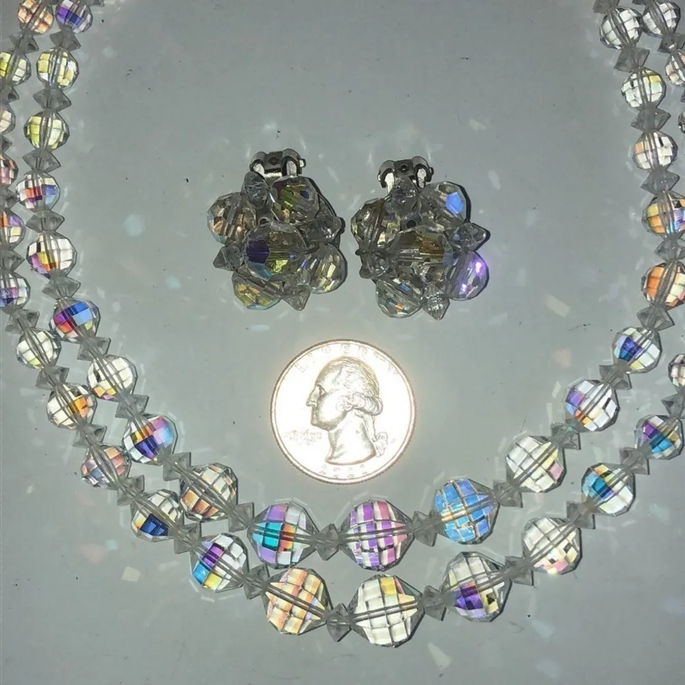 Laguna Aurora Borealis Beaded Double Strand Necklace & Clip On Earrings - Image 3