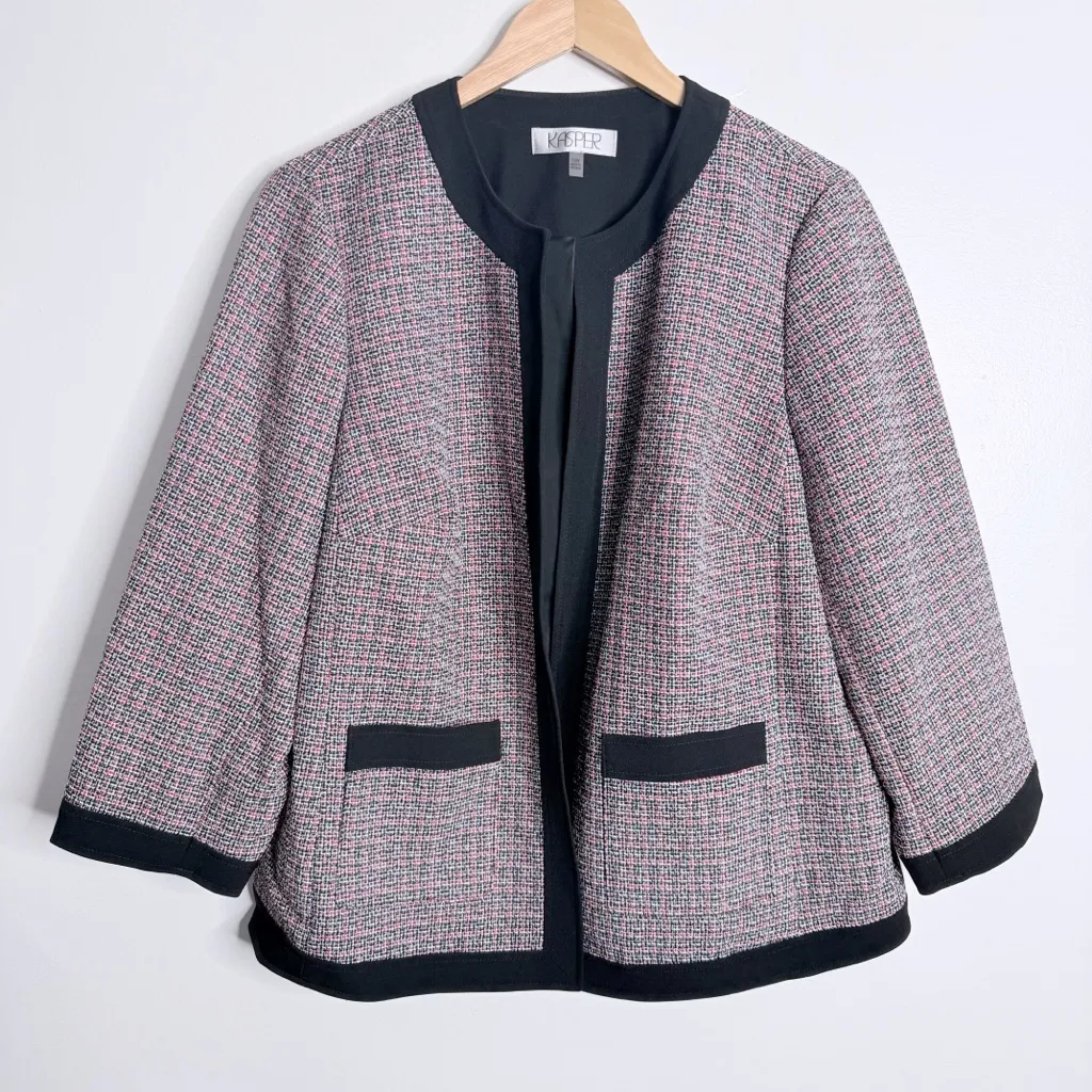 NWOT Kasper Tweed Collarless 3/4-Sleeve Jacket 16W Black‎ & Red Workwear Career - Image 2