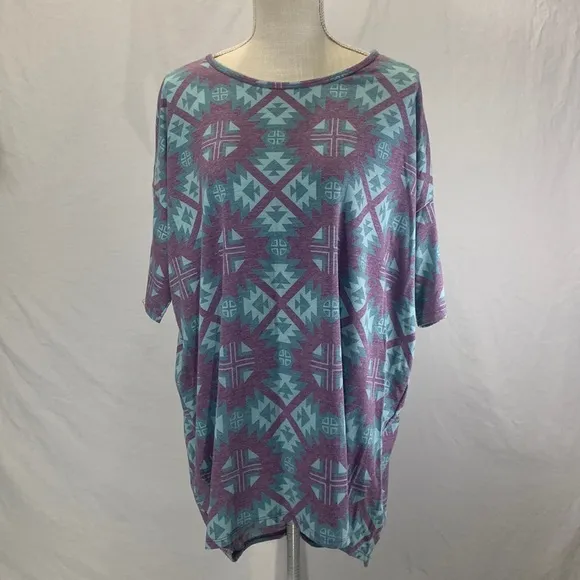 Irma Aztec/Tribal Print Simply Comfortable Blue Purple Top Size L NWT - Image 2