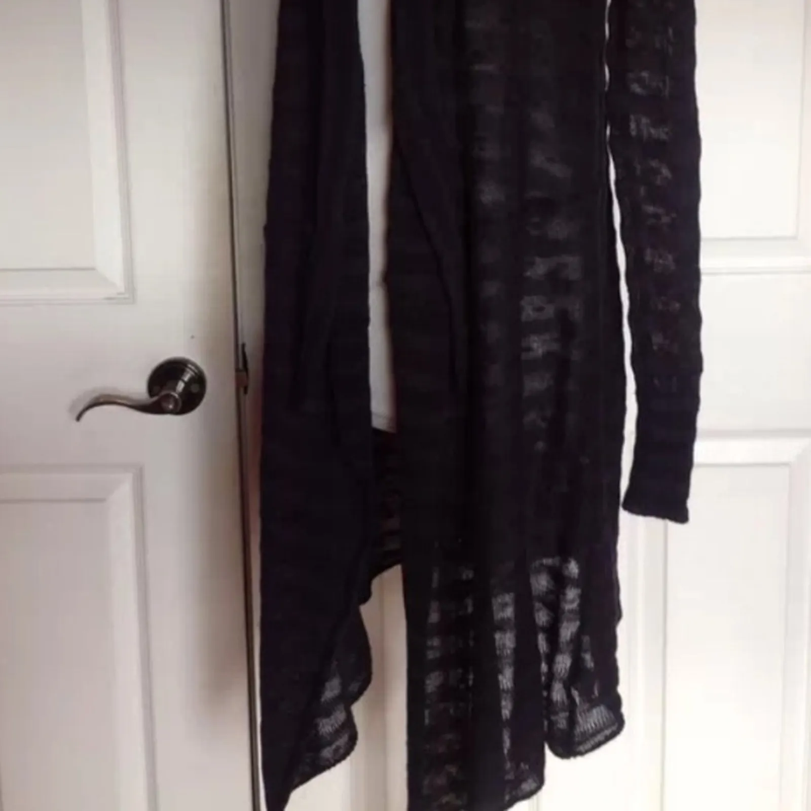 FREE PEOPLE Black Navy Striped Sweater Maxi Cardigan Duster 100% Cotton XS - Image 5