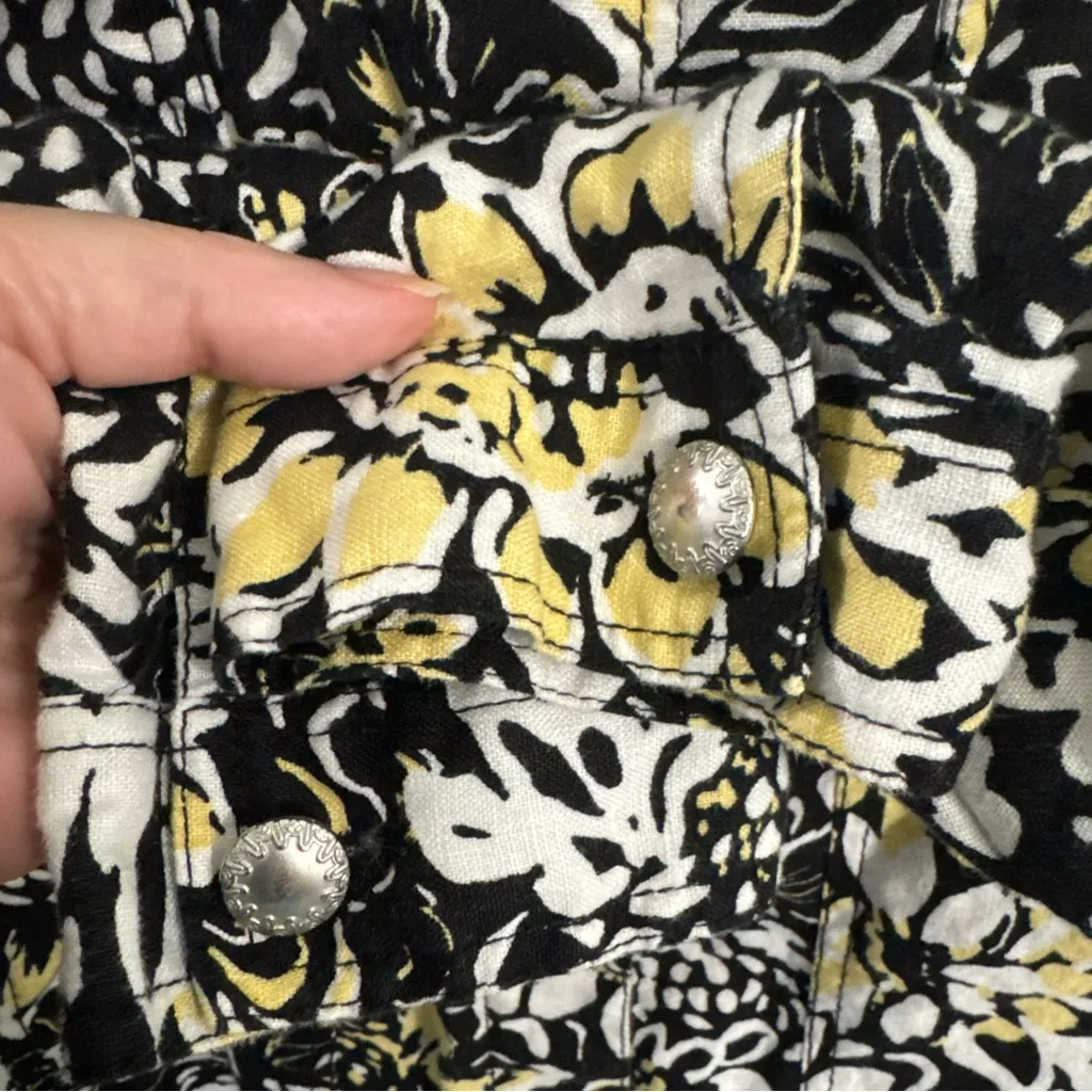 Lucy & Laurel Jacket 1X 100% Linen Floral Print Button Front Long Sleeve - Image 3