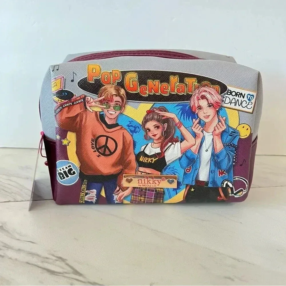 Nikky By Nicole Lee Cosmetic Pouch Bag Pop Generation Gray/Burgundy - Image 9