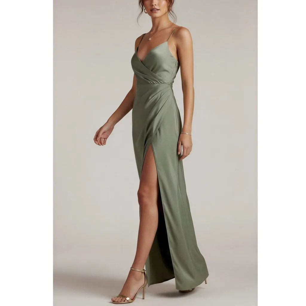 BHLDN Freya Satin Charmeuse Dress, Moss Green, 2 (US) - Image 2