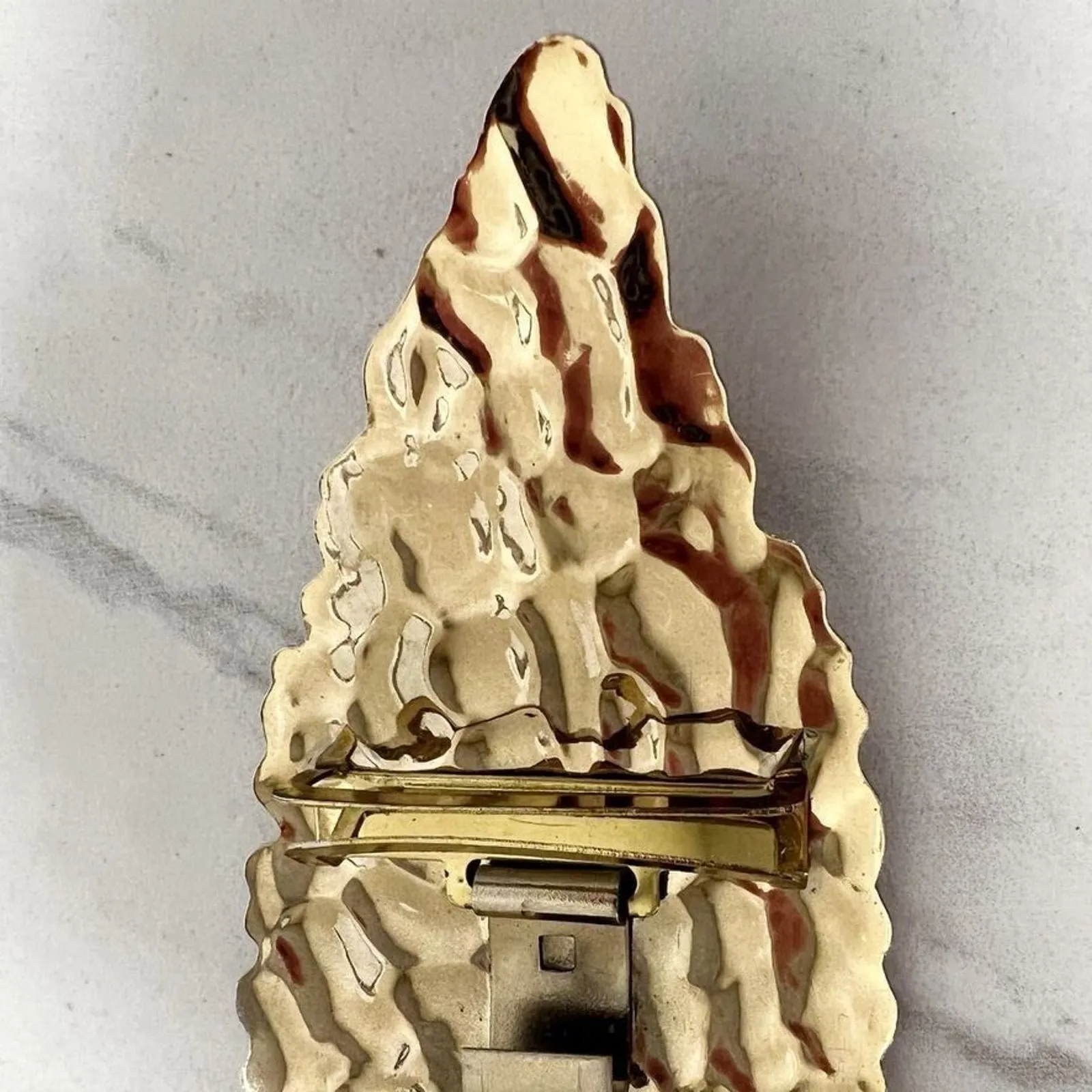 Neo Vintage Gold Tone Hammered Metal Belt Buckle Leaf Design Statement ✨ - Image 8